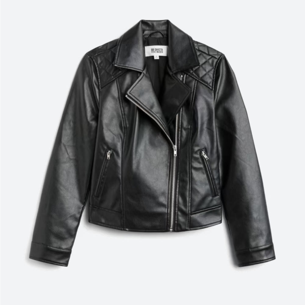 Black Leather Jacket - Going Places Moto Jacket
